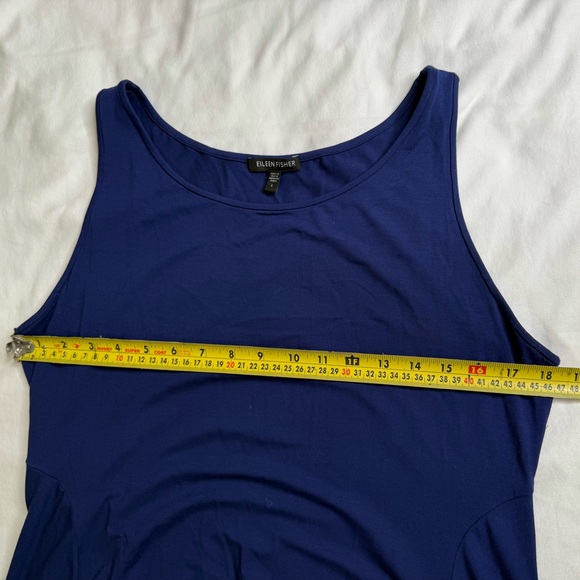 EILEEN FISHER Navy Sleeveless Midi Dress W/ Gathered Hem— Made in USA (L) - Picture 8 of 10